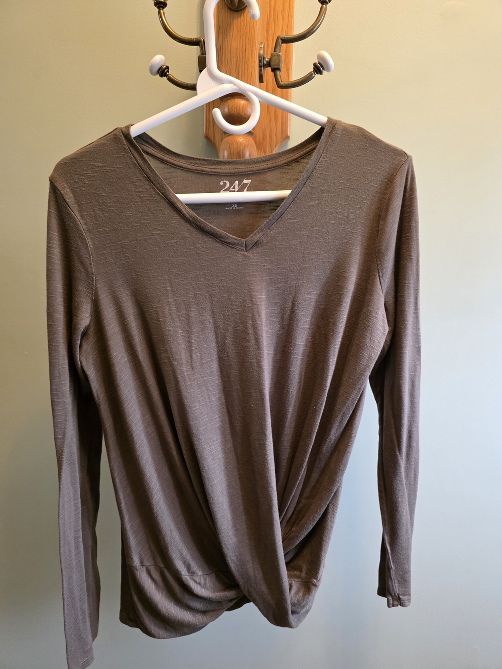 Maurices 24/7 Long-Sleeve V-Neck Twist Front Top - Green